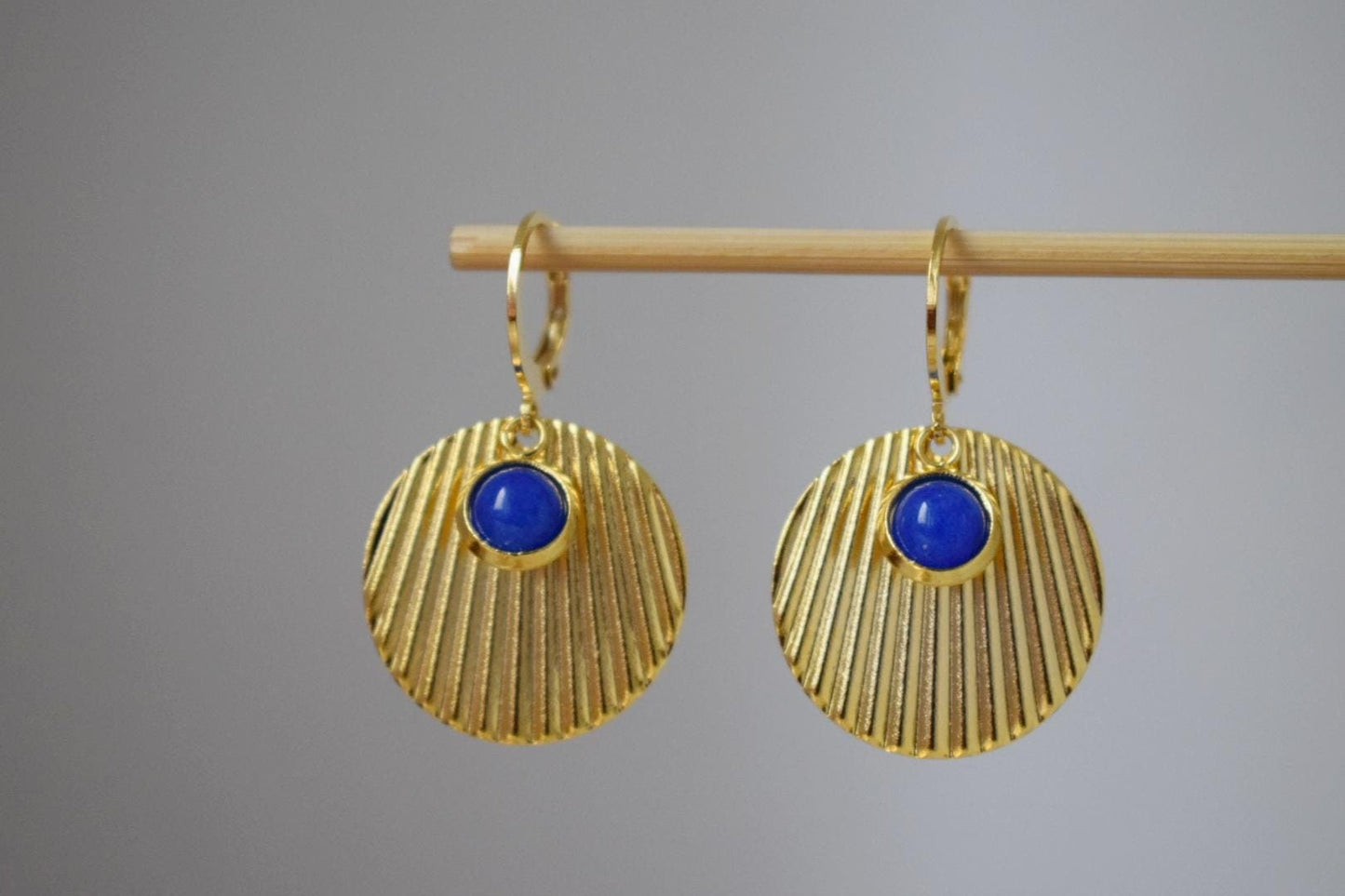 Blue jade earrings, Round disc earrings, 24k gold plated stainless steel earrings, Lightweight jewelry, Best christmas gift for her