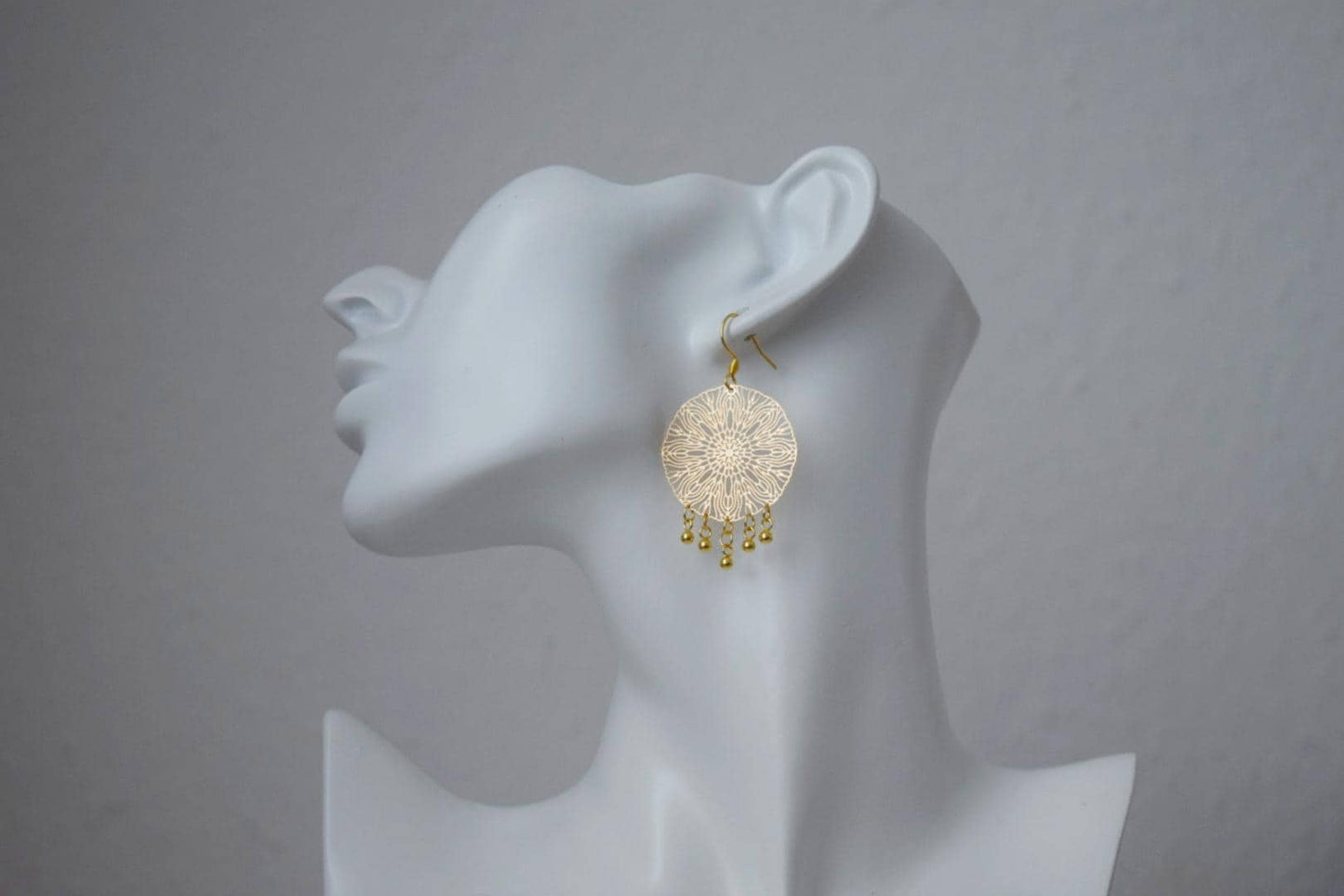 Ornament earrings for women, Mandala gold earrings, Stainless steel earrings, Boho filigree gold earrings, Mandala jewelry, Gift for her