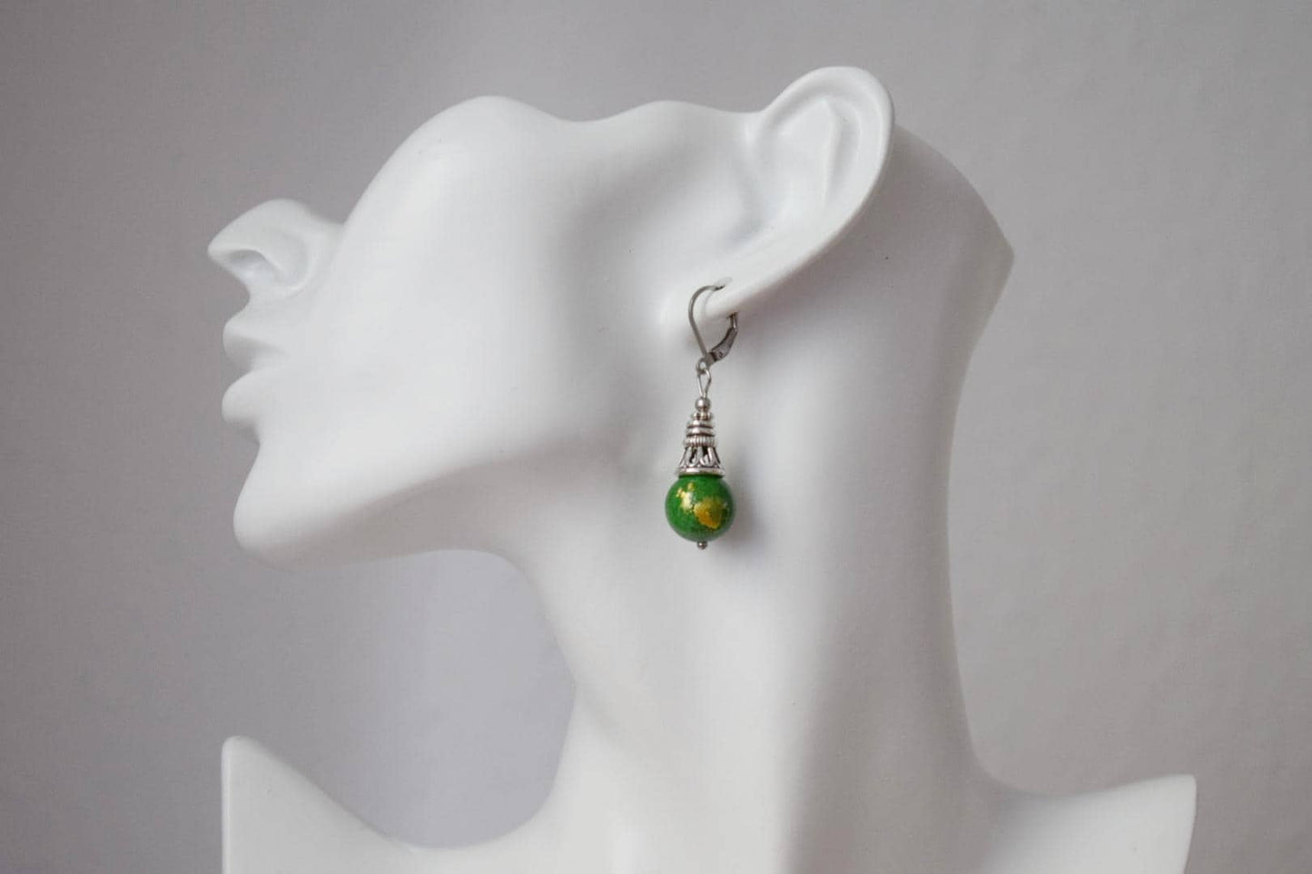 Green jade earrings, Boho gemstone hoop earrings, Vintage dangle and drop earrings, Unique bohemian jewelry, Gift for women
