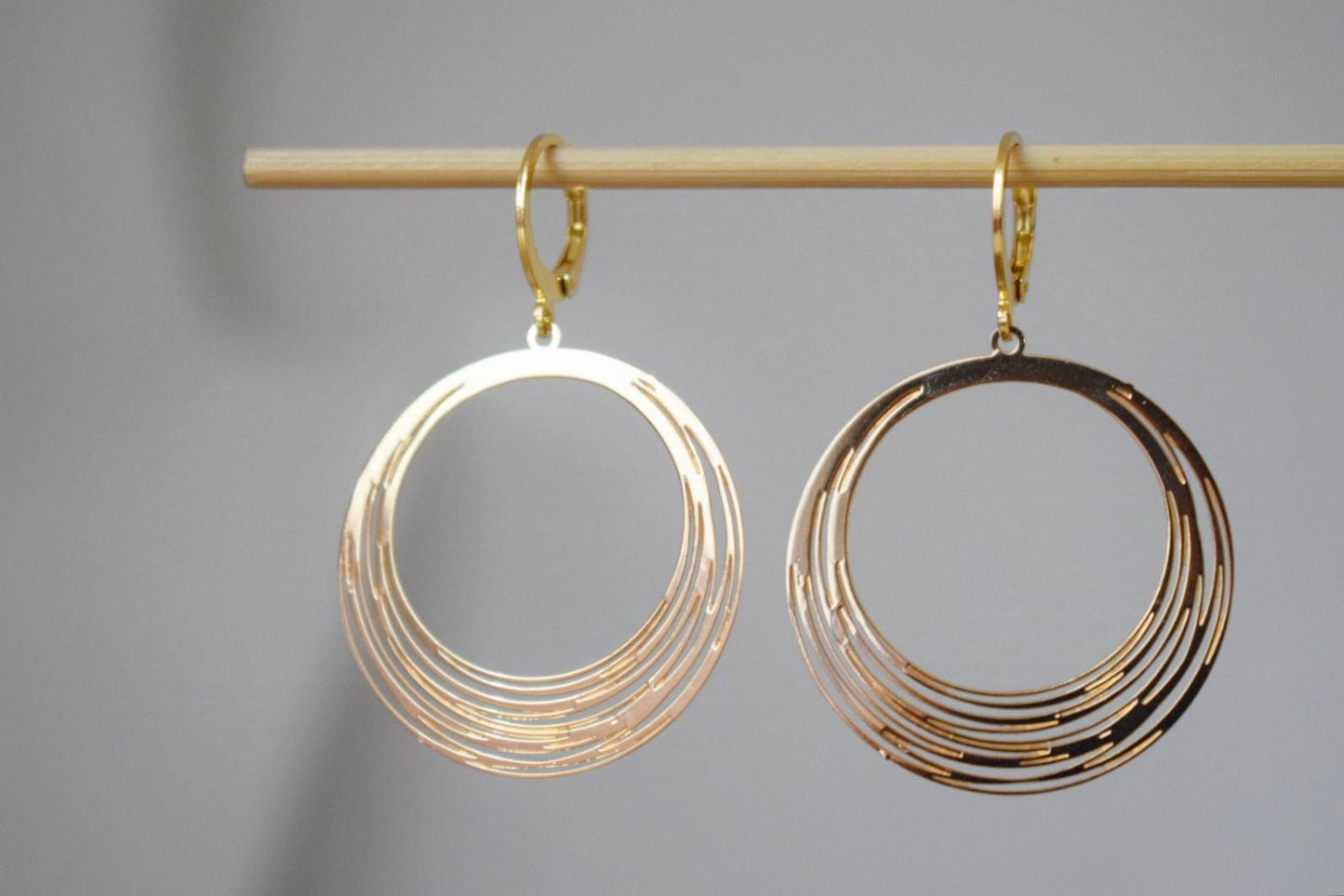 Circular Earrings Dangle, 24K Gold Plated Stainless Steel Huggie Hoops, Lightweight Statement Jewelry, Perfect Gift For Women