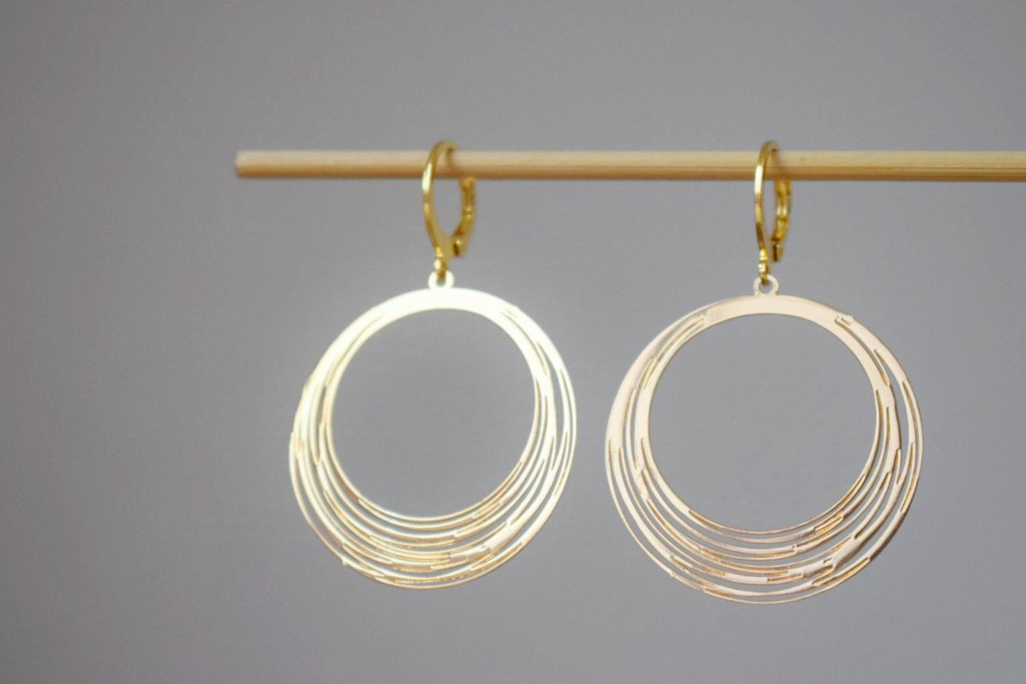 Circular Earrings Dangle, 24K Gold Plated Stainless Steel Huggie Hoops, Lightweight Statement Jewelry, Perfect Gift For Women