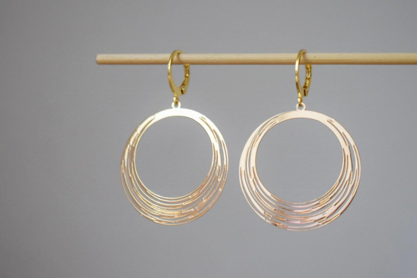 Circular Earrings Dangle, 24K Gold Plated Stainless Steel Huggie Hoops, Lightweight Statement Jewelry, Perfect Gift For Women