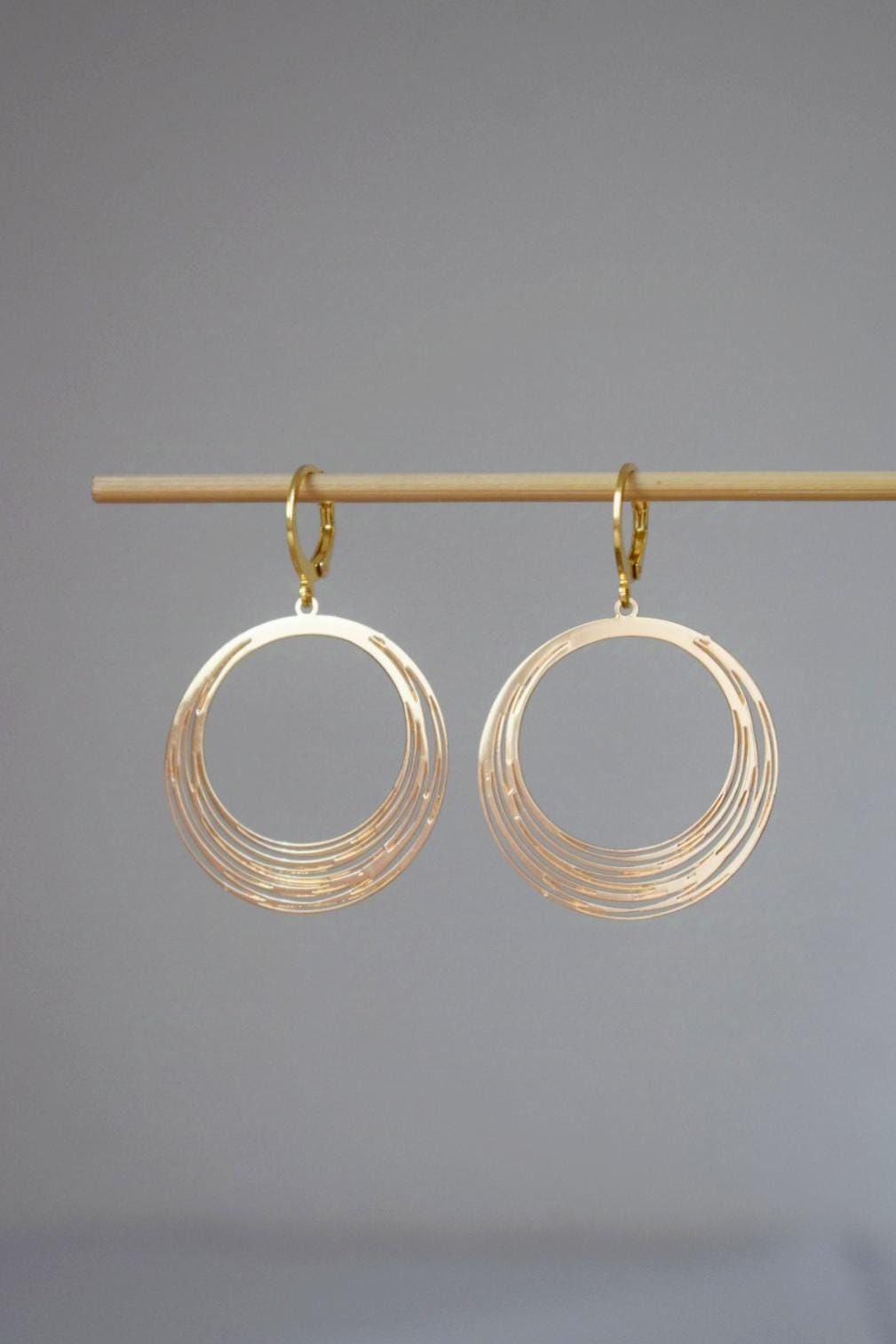 Circular Earrings Dangle, 24K Gold Plated Stainless Steel Huggie Hoops, Lightweight Statement Jewelry, Perfect Gift For Women