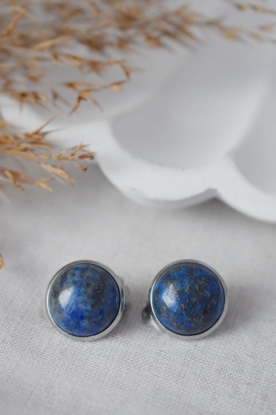 Clip on earrings lapis lazuli, Clip on earrings gem, Lapis, Clip on earrings blue, Lapis ear clips for women, Girl, Non pierced earrings