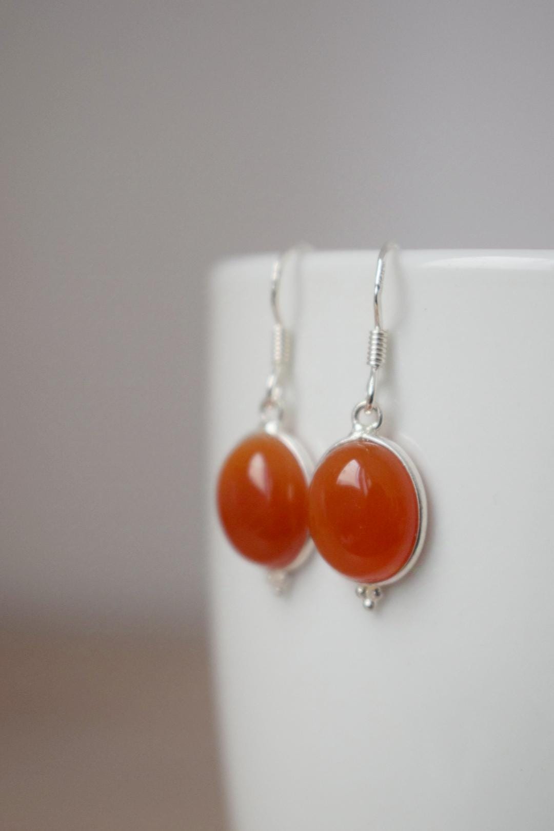 Carnelian earrings sterling silver, Gemstone, Small oval dangle earrings, Ornament earrings, 925 silver handmade jewelry, Unique gift