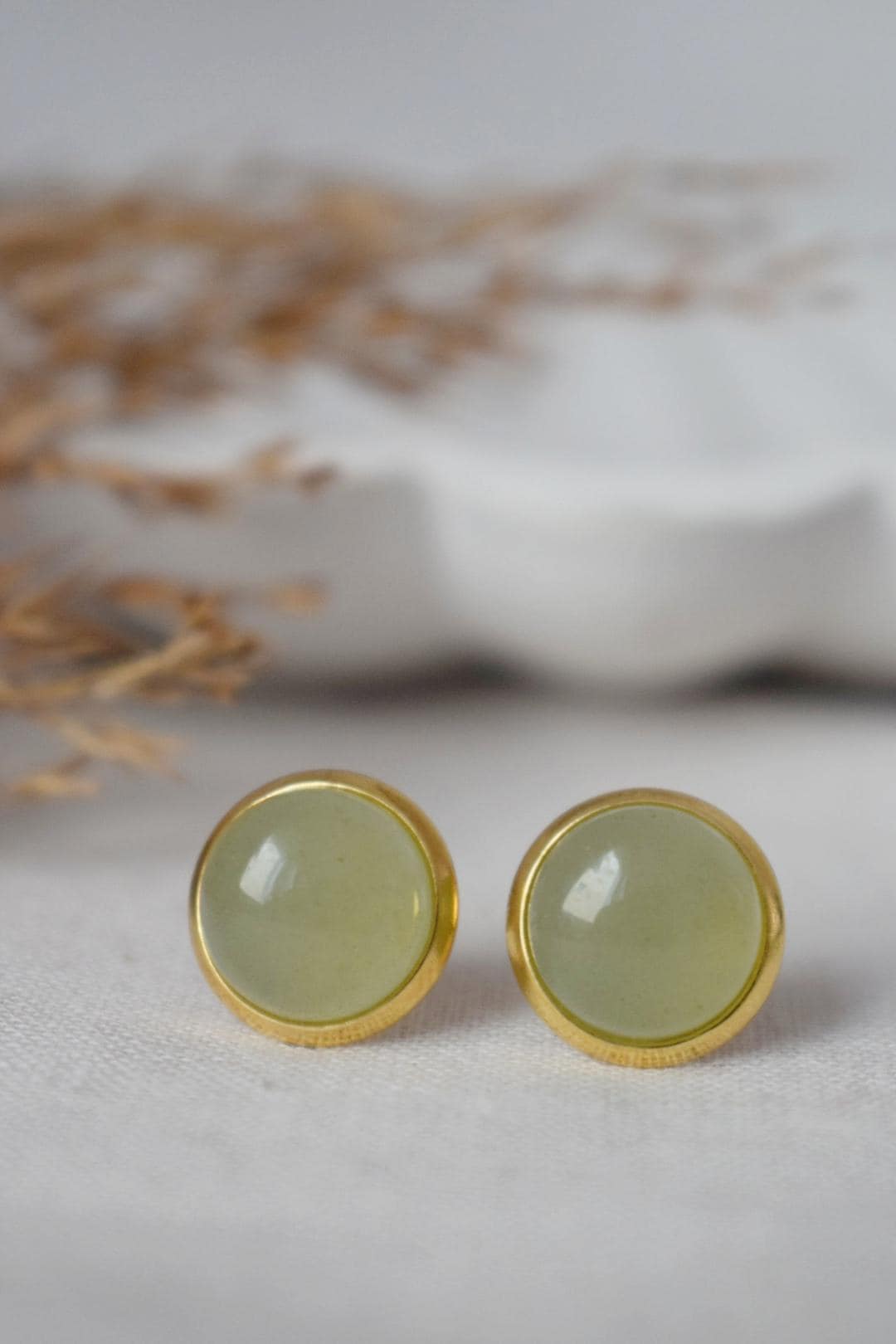 Green Aventurine Stud Earrings, Small Gemstone Earrings, 18k Gold plated stainless steel Push Back, Minimalist Jewelry, Birthstone gift her