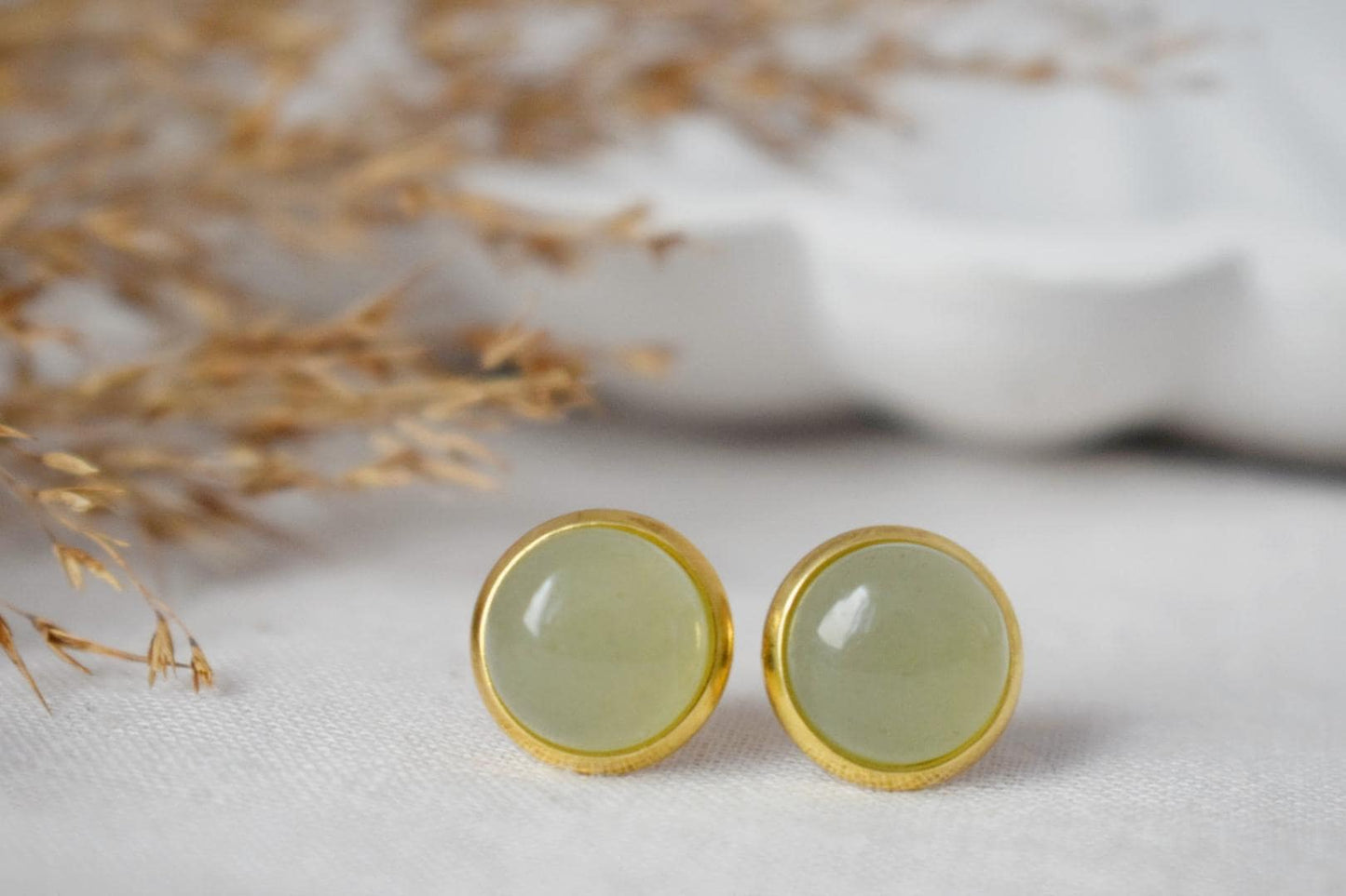 Green Aventurine Stud Earrings, Small Gemstone Earrings, 18k Gold plated stainless steel Push Back, Minimalist Jewelry, Birthstone gift her