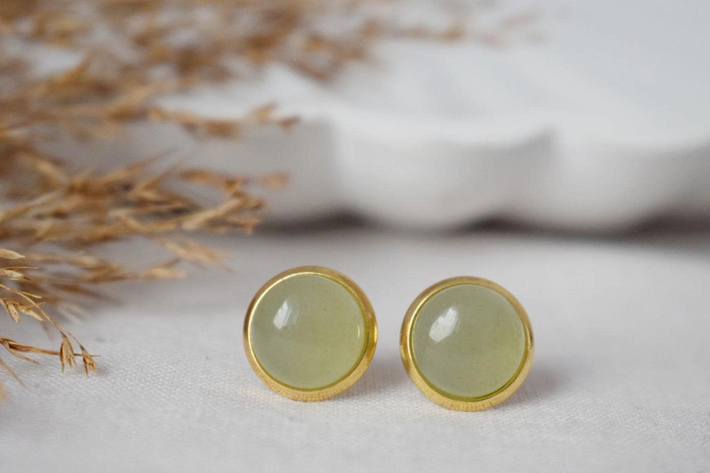 Green Aventurine Stud Earrings, Small Gemstone Earrings, 18k Gold plated stainless steel Push Back, Minimalist Jewelry, Birthstone gift her