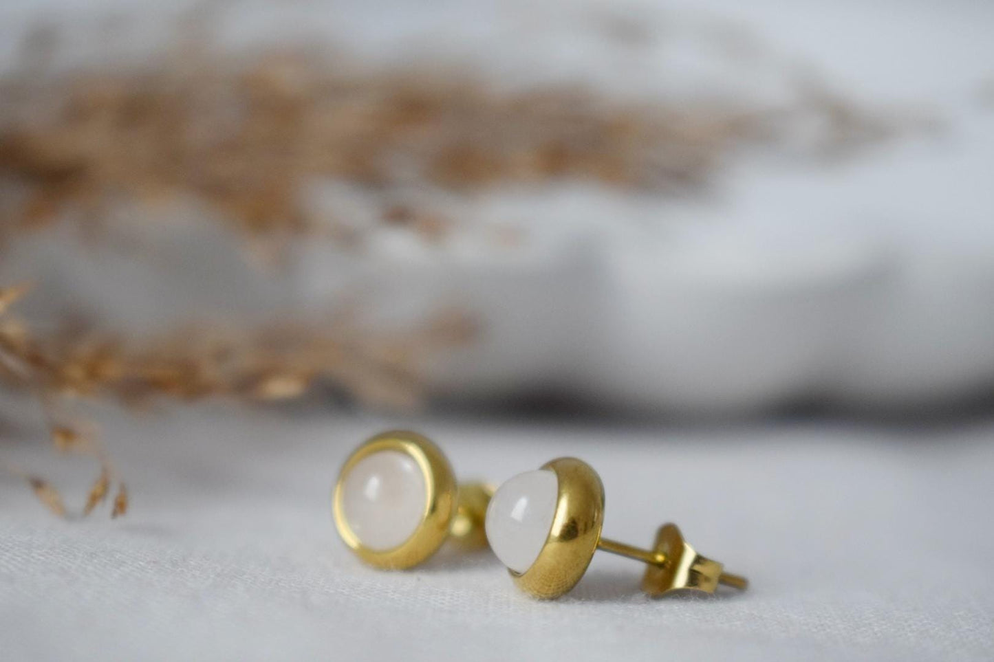 Mini quartz stud earrings, 6mm Gemstone gold earrings, Small post earrings, Push back earrings, Minimalist jewelry, Handmade gift for her