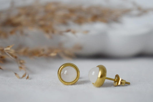 Mini quartz stud earrings, 6mm Gemstone gold earrings, Small post earrings, Push back earrings, Minimalist jewelry, Handmade gift for her