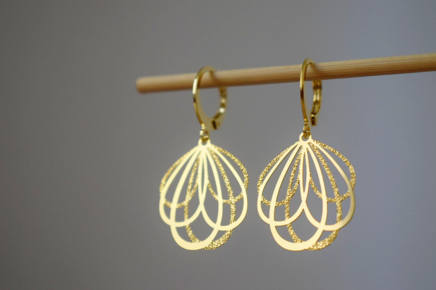 Minimalist Gold Plated Drop Earrings, Lightweight Filigree Leaf Design, Elegant Modern Jewelry for Women, Everyday or Special Occasion Gift