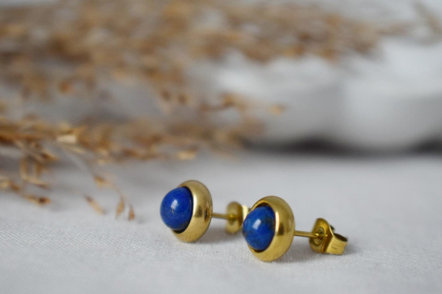 Lapis Stud Earrings Gold, Blue Lapis Earrings Gold, Round, Minimalist, 8mm, Lapis Lazuli Jewelry, September Birthstone, Handmade Jewelry