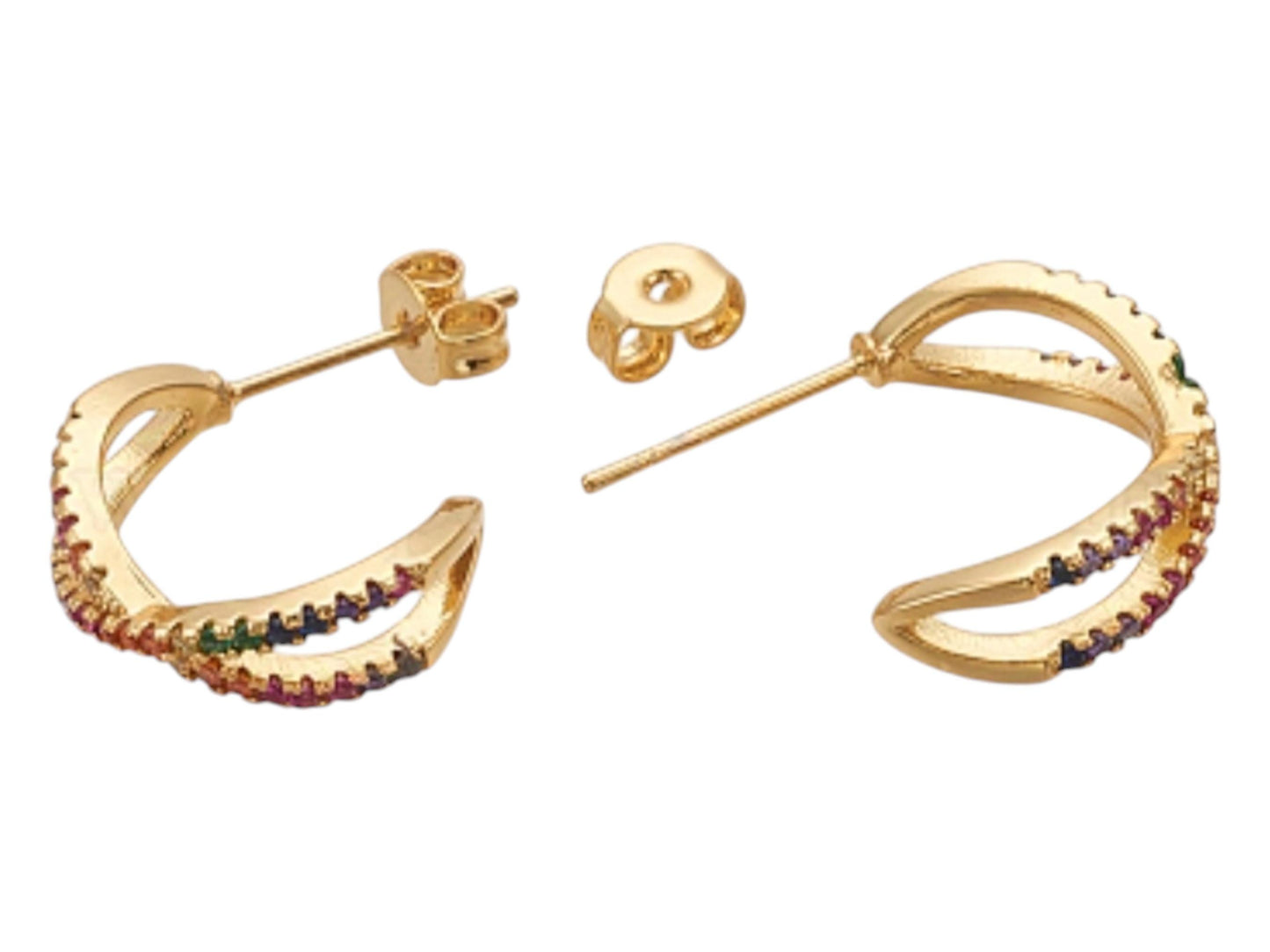 Colorful cubic zirconia stud earrings, Gold plated cz stud earrings, Classic earrings, Women unique jewelry, Christmas gift for her