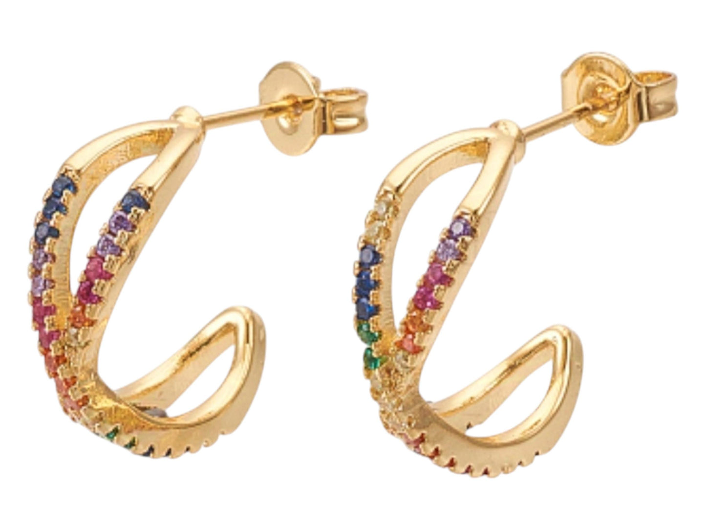 Colorful cubic zirconia stud earrings, Gold plated cz stud earrings, Classic earrings, Women unique jewelry, Christmas gift for her