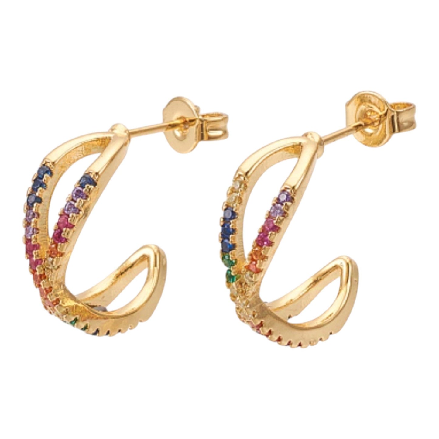 Colorful cubic zirconia stud earrings, Gold plated cz stud earrings, Classic earrings, Women unique jewelry, Christmas gift for her