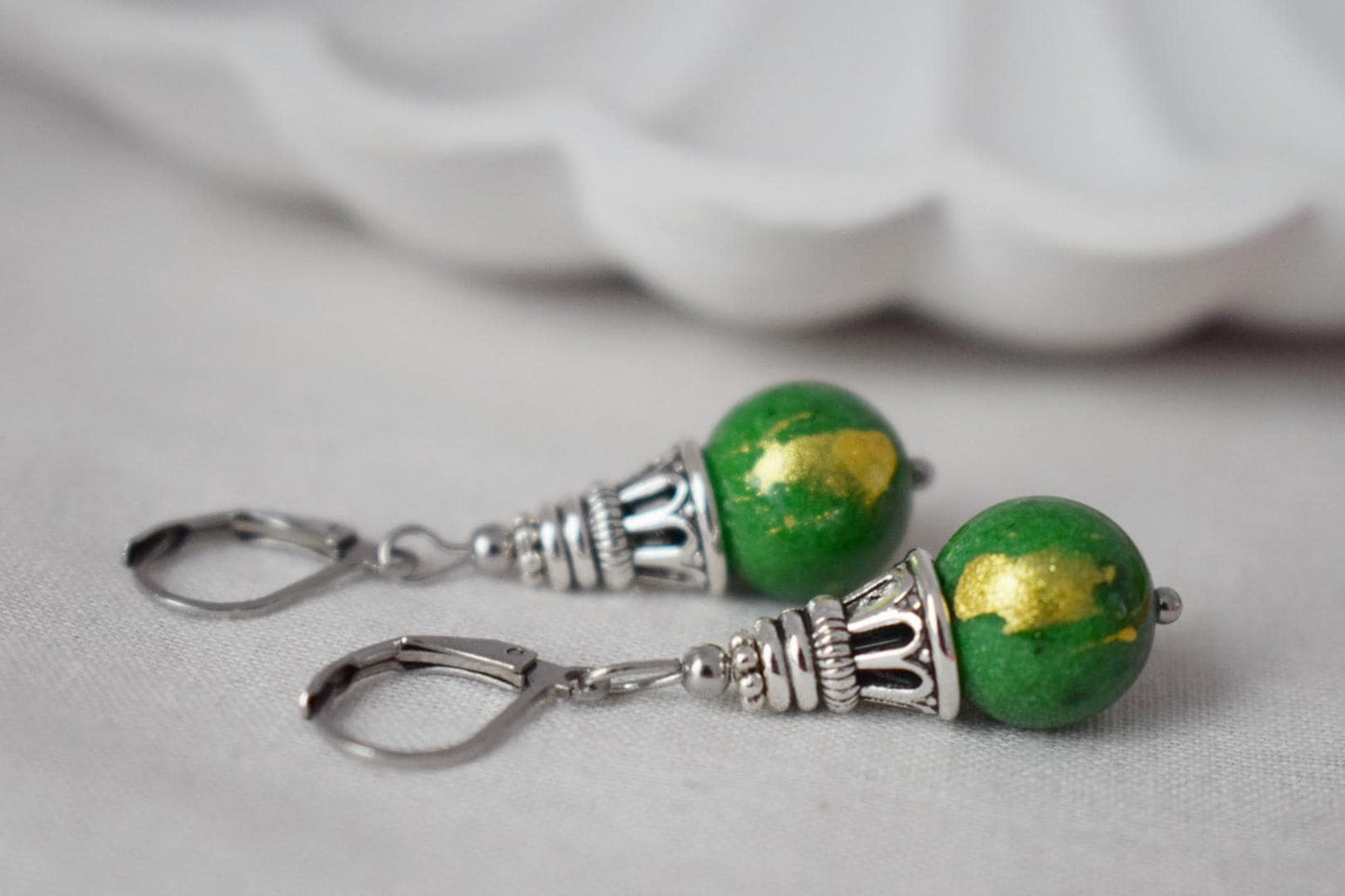 Green jade earrings, Boho gemstone hoop earrings, Vintage dangle and drop earrings, Unique bohemian jewelry, Gift for women
