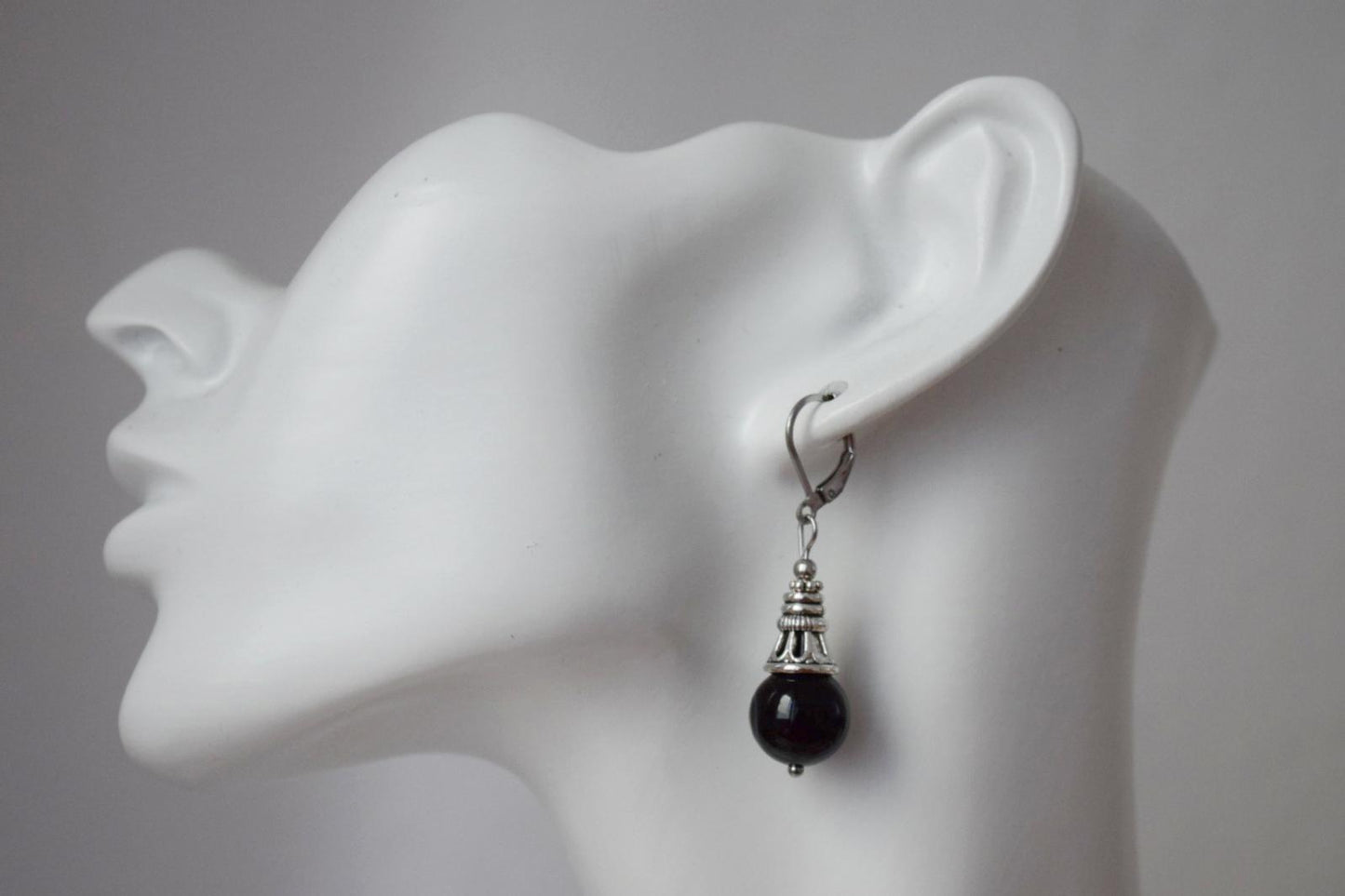 Black agate earrings, Boho gemstone drop earrings, Vintage stone dangle earrings for women, Handmade ethnic jewelry, Gift for her