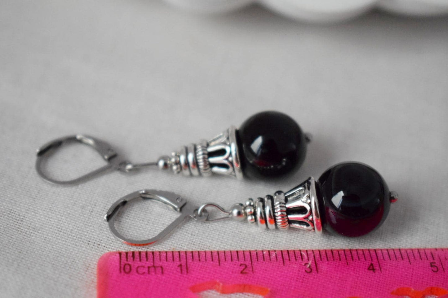 Black agate earrings, Boho gemstone drop earrings, Vintage stone dangle earrings for women, Handmade ethnic jewelry, Gift for her