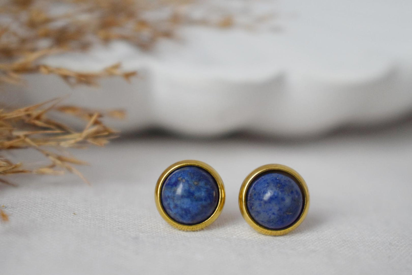 Lapis Stud Earrings Gold, Small Blue Lapis Earrings, Round, Minimalist, 8mm, Lapis Lazuli Jewelry, September Birthstone, Handmade Jewelry