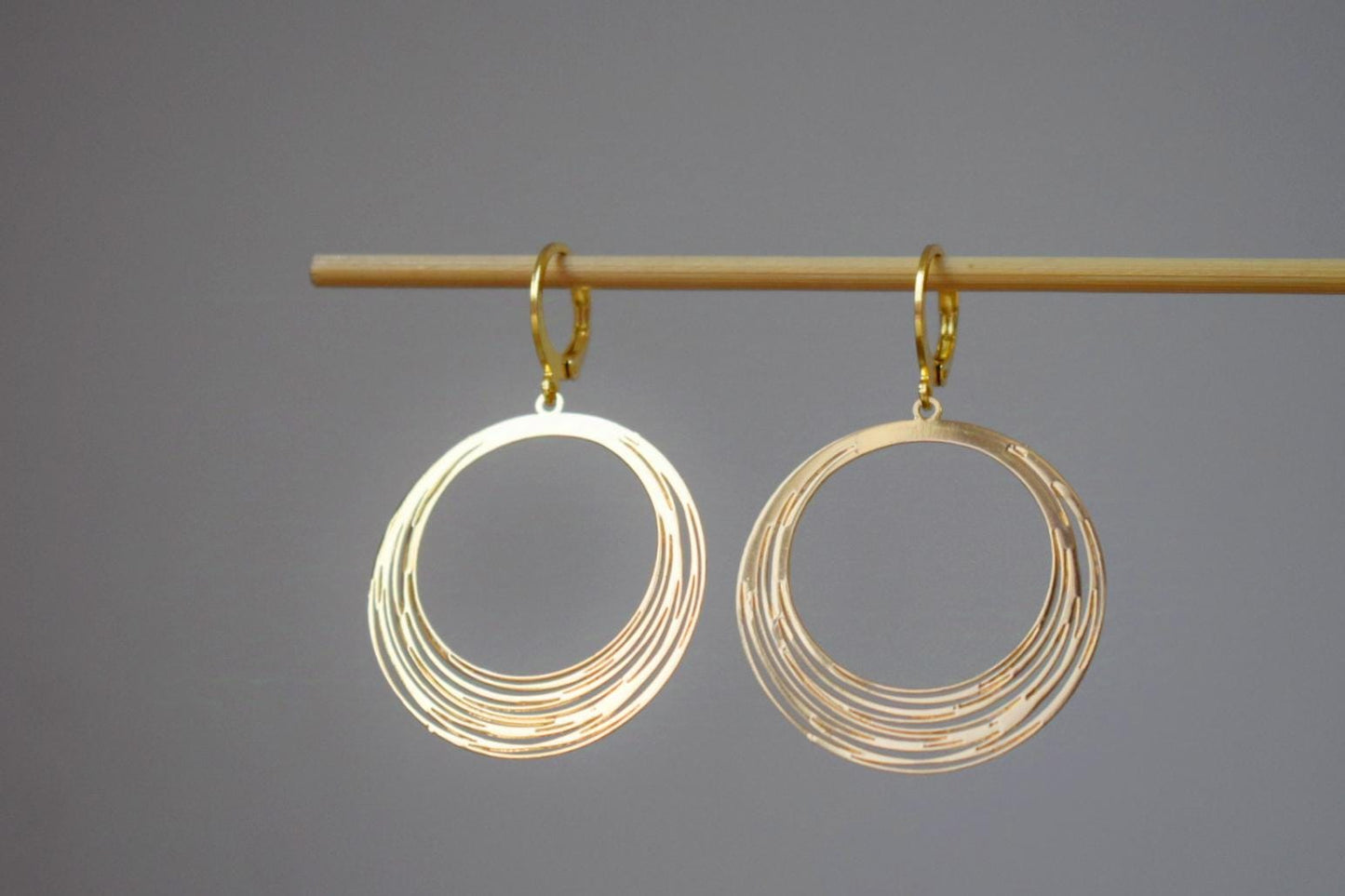 Circular Earrings Dangle, 24K Gold Plated Stainless Steel Huggie Hoops, Lightweight Statement Jewelry, Perfect Gift For Women