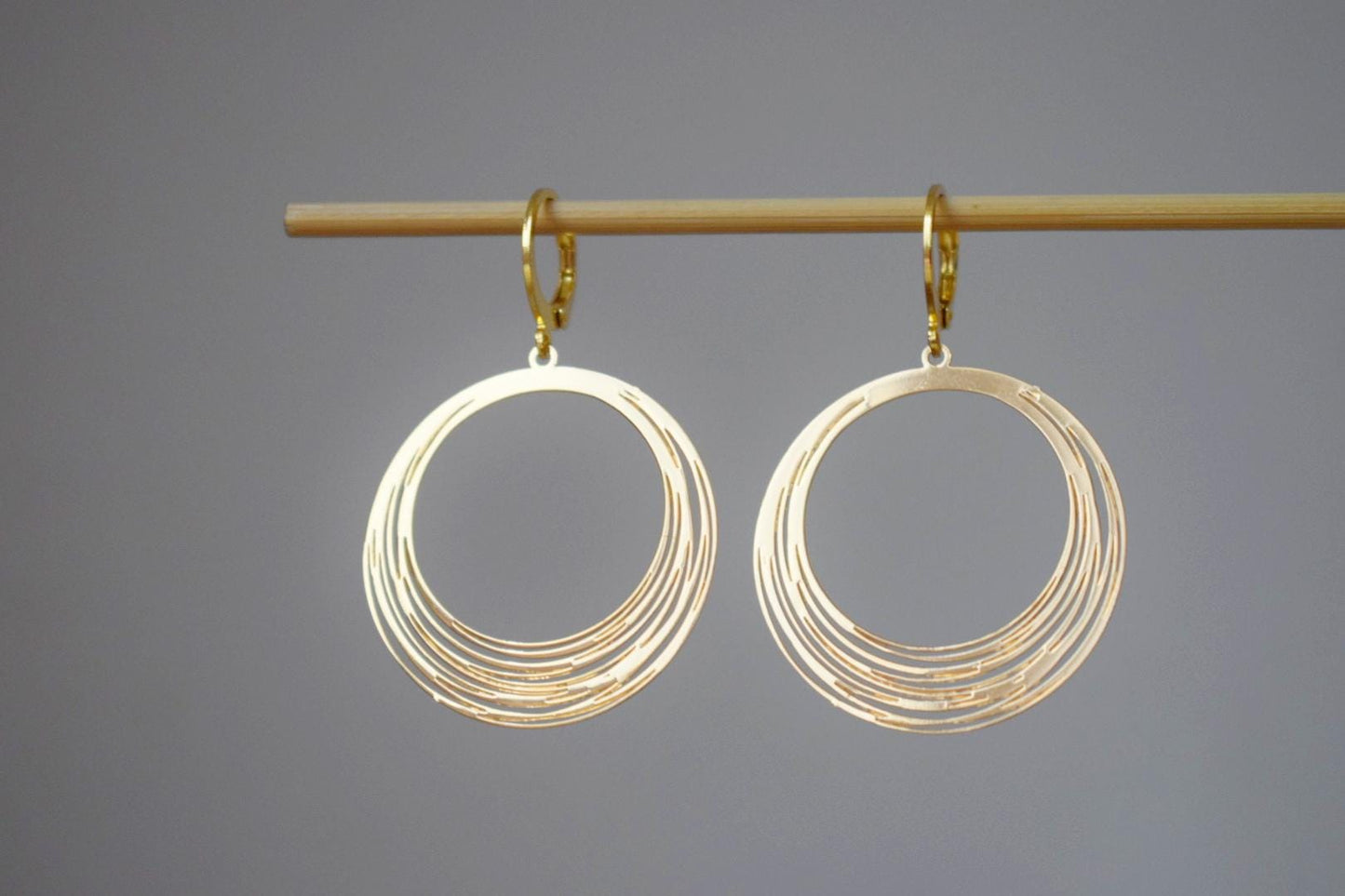 Circular Earrings Dangle, 24K Gold Plated Stainless Steel Huggie Hoops, Lightweight Statement Jewelry, Perfect Gift For Women