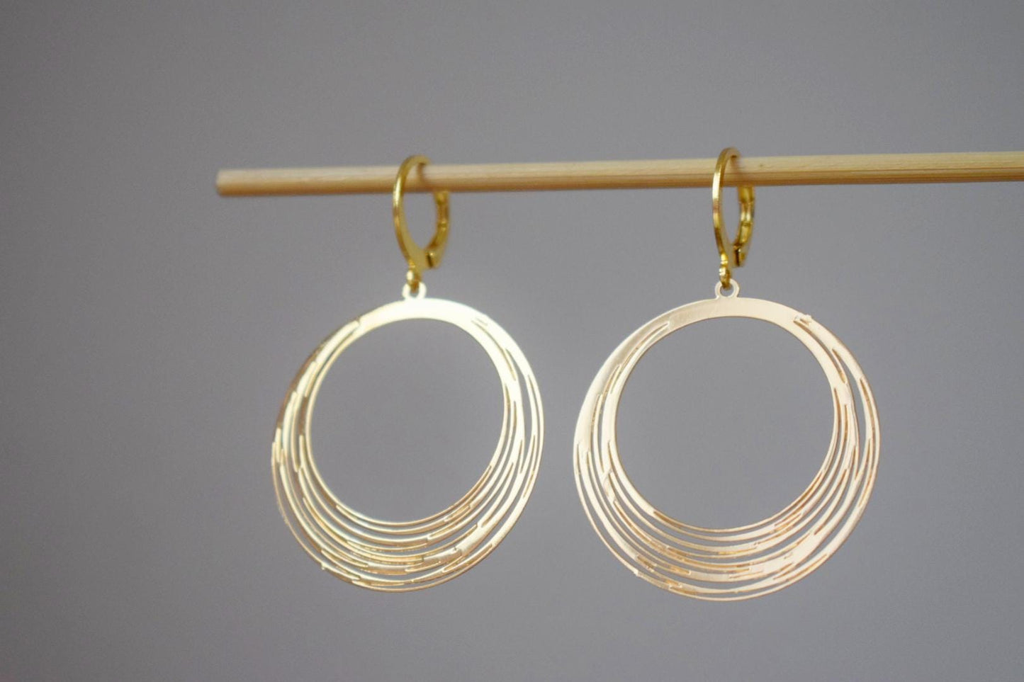 Circular Earrings Dangle, 24K Gold Plated Stainless Steel Huggie Hoops, Lightweight Statement Jewelry, Perfect Gift For Women