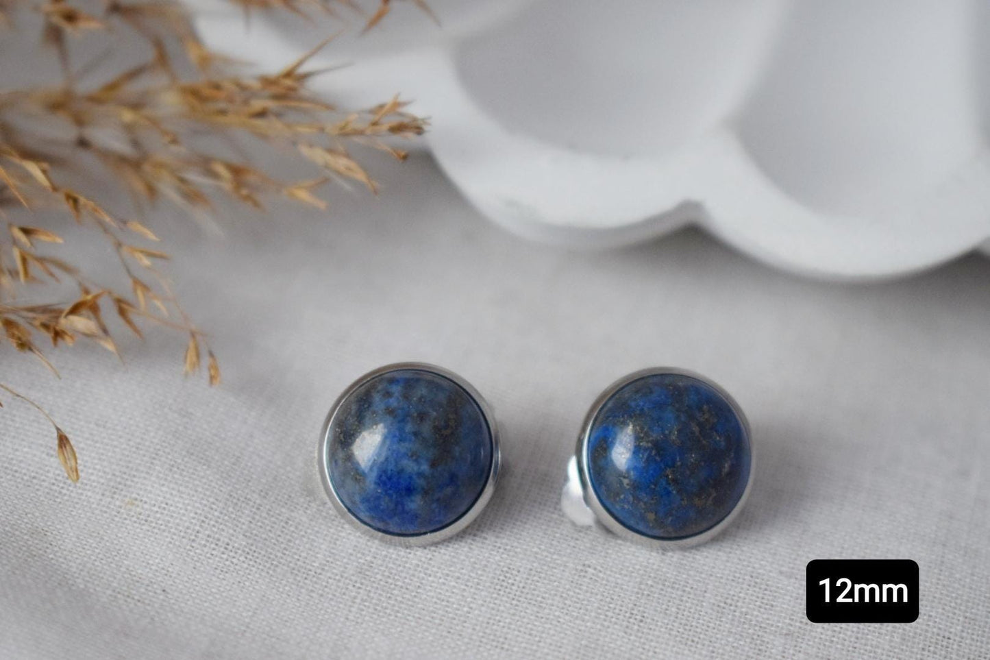 Clip on earrings lapis lazuli, Clip on earrings gem, Lapis, Clip on earrings blue, Lapis ear clips for women, Girl, Non pierced earrings