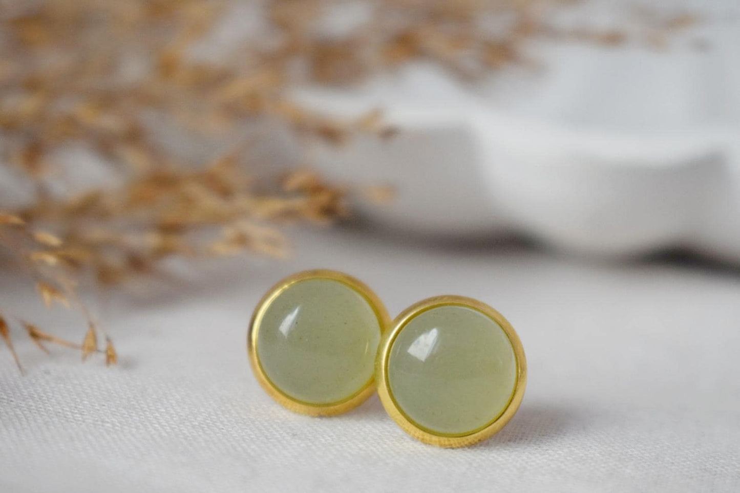 Green Aventurine Stud Earrings, Small Gemstone Earrings, 18k Gold plated stainless steel Push Back, Minimalist Jewelry, Birthstone gift her