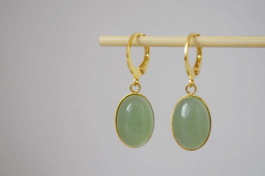 Aventurine dangle hoop earrings for women, Green gemstone earrings, Natural stone earrings, Lightweight jewelry, Gift for her