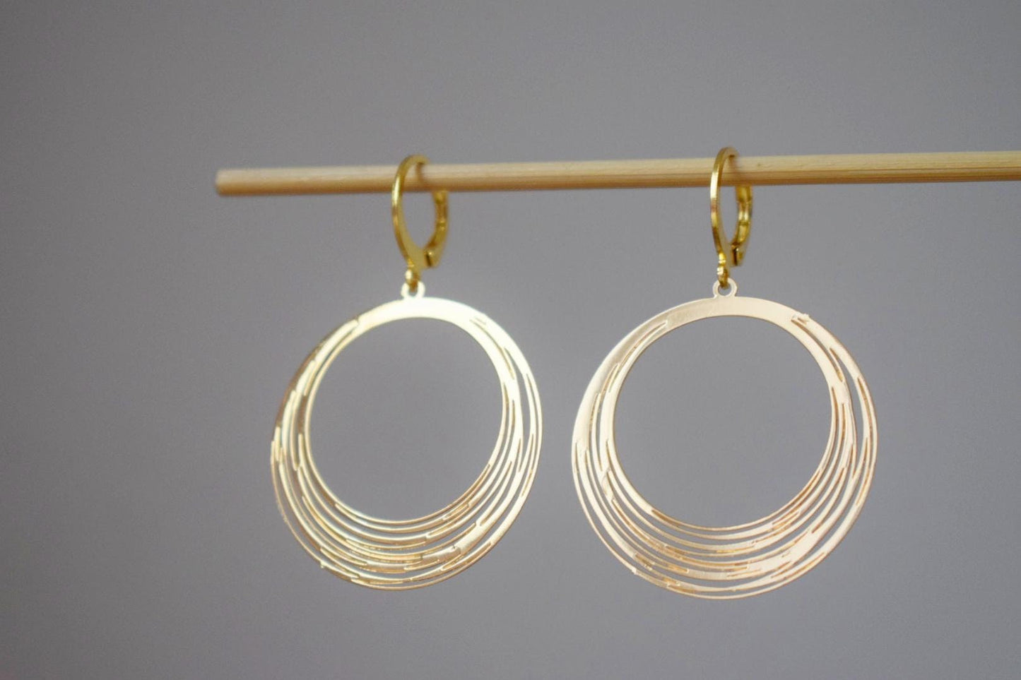 Circular Earrings Dangle, 24K Gold Plated Stainless Steel Huggie Hoops, Lightweight Statement Jewelry, Perfect Gift For Women
