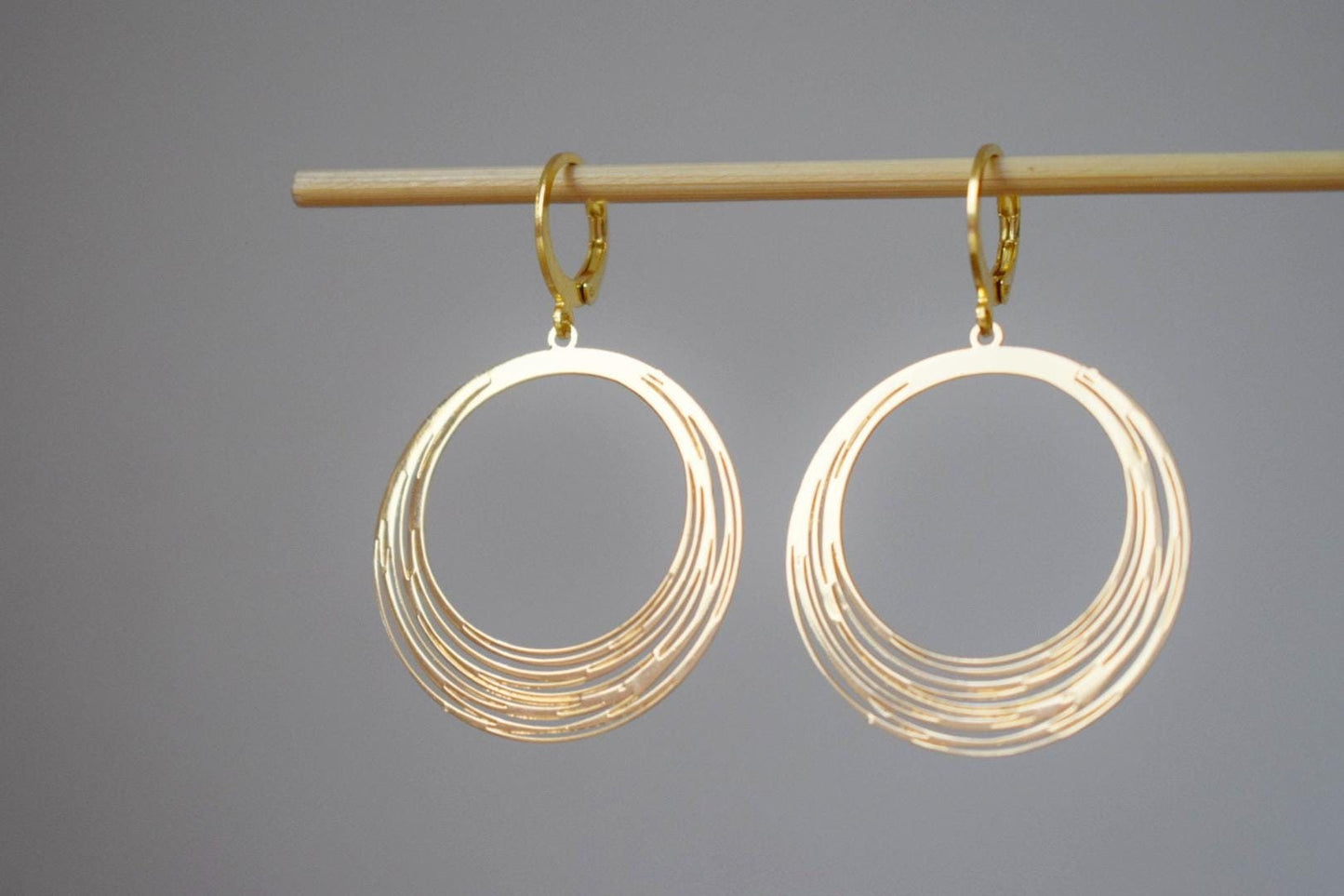 Circular Earrings Dangle, 24K Gold Plated Stainless Steel Huggie Hoops, Lightweight Statement Jewelry, Perfect Gift For Women