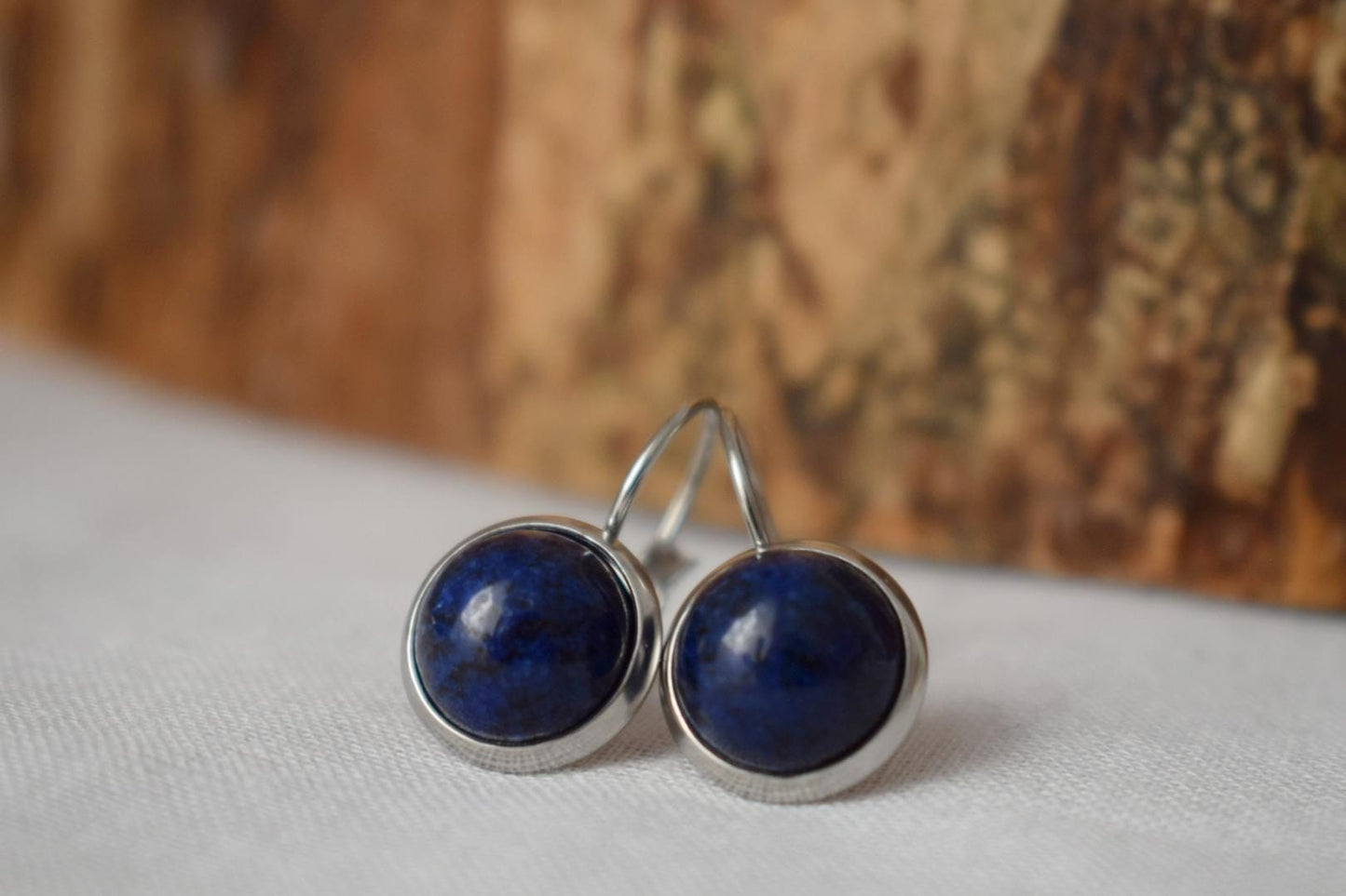 Small Lapis Lazuli Earrings Dangle, Blue Gemstone Earrings, 10mm Lever back earrings, Round Stone, September Birthstone Jewelry, Gift