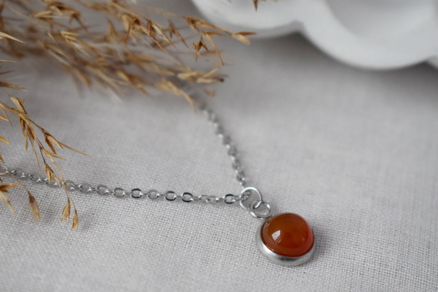 Red Agate Necklace, Simple Gemstone Pendant Necklace, Mini gemstone red necklace, Red agate jewelry, Handmade jewelry, Gift for her
