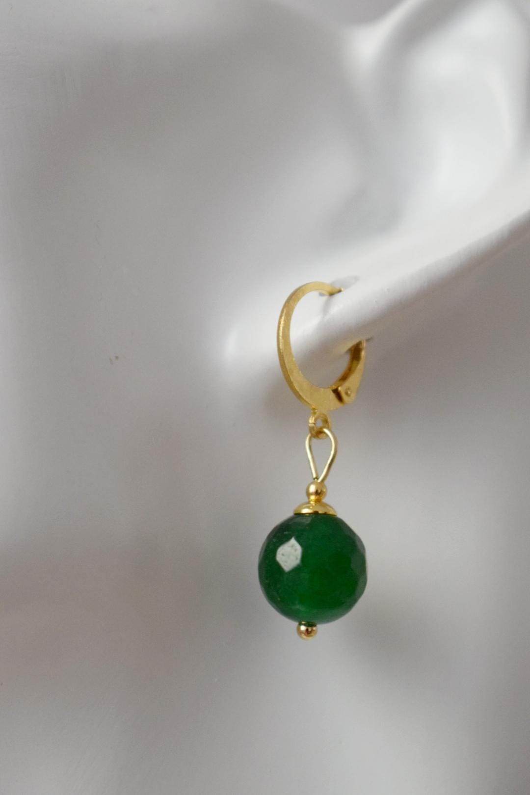 Dark green jade hoop earrings, Gemstone Creole, 24k gold plated stainless steel, Emerald green, Minimalist, Boho jewelry, Handmade Gift