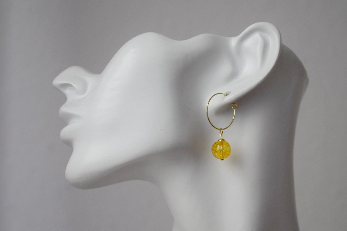 Citrine bead hoop earrings, Gemstone yellow pearl, 18k gold plated surgical stainless steel, November birthstone, Jewelry Gift for her