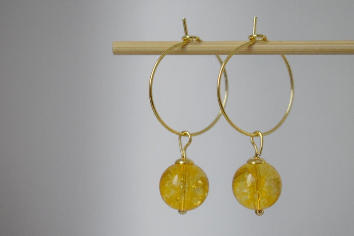 Citrine bead hoop earrings, Gemstone yellow pearl, 18k gold plated surgical stainless steel, November birthstone, Jewelry Gift for her