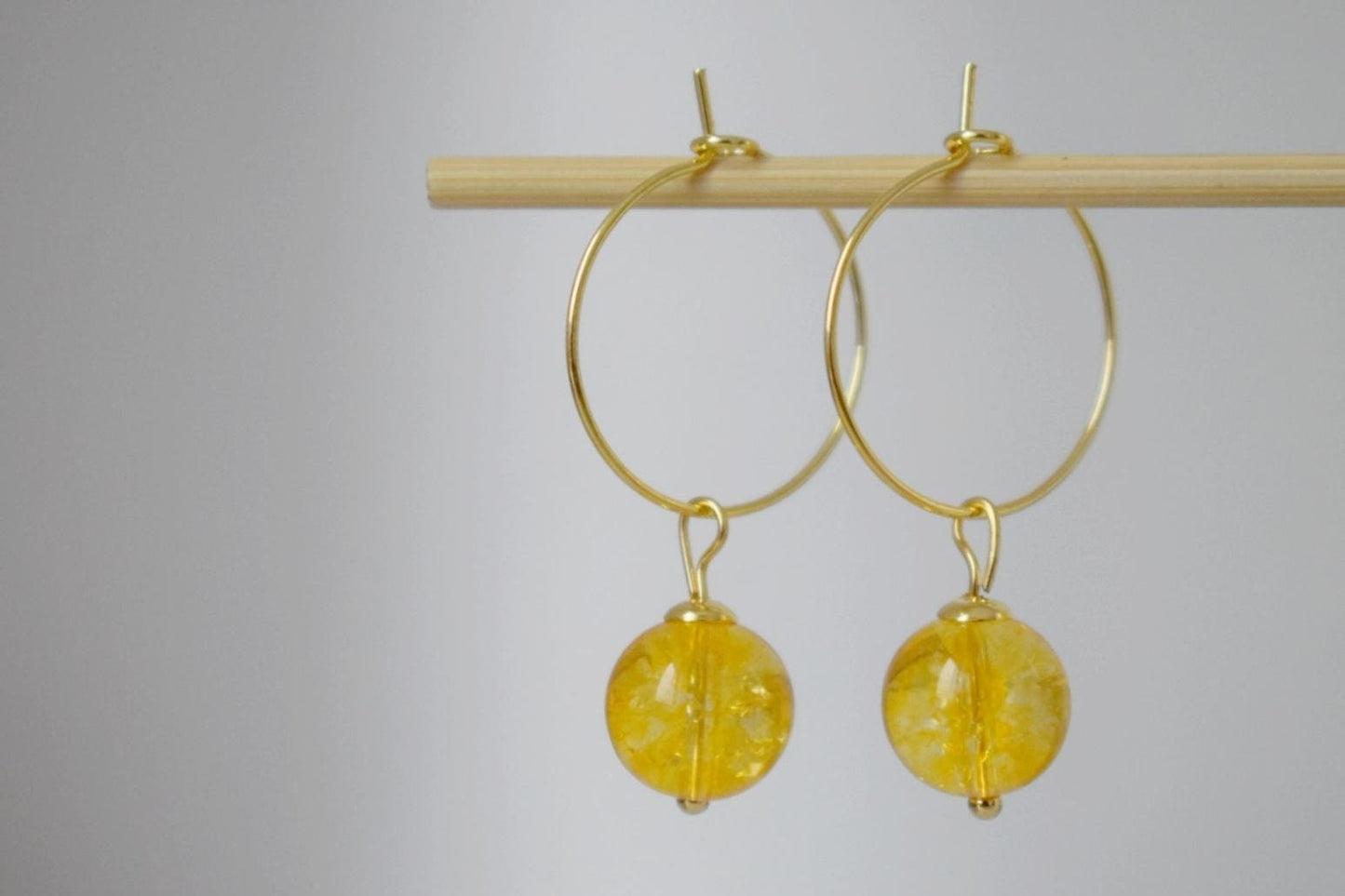 Citrine bead hoop earrings, Gemstone yellow pearl, 18k gold plated surgical stainless steel, November birthstone, Jewelry Gift for her