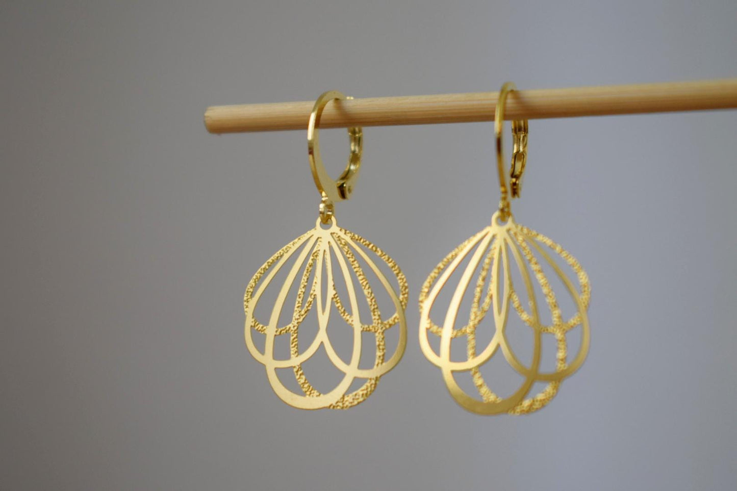 Minimalist Gold Plated Drop Earrings, Lightweight Filigree Leaf Design, Elegant Modern Jewelry for Women, Everyday or Special Occasion Gift