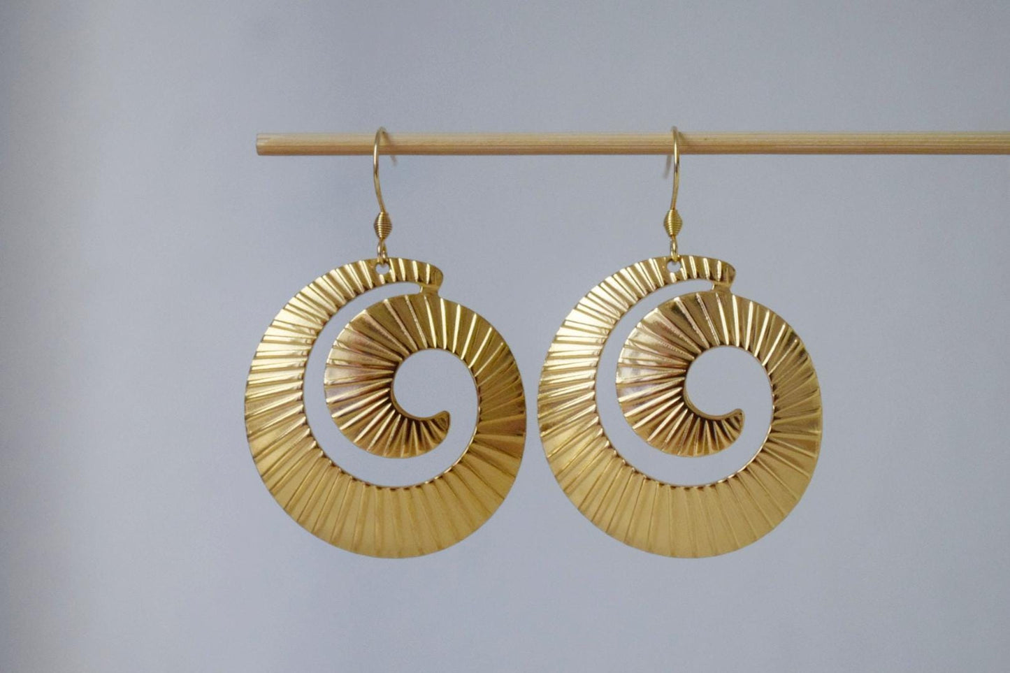 Spiral dangle earrings for women, Long statement vortex earrings, 18k gold plated stainless steel, Boho jewelry, Unique gift for her