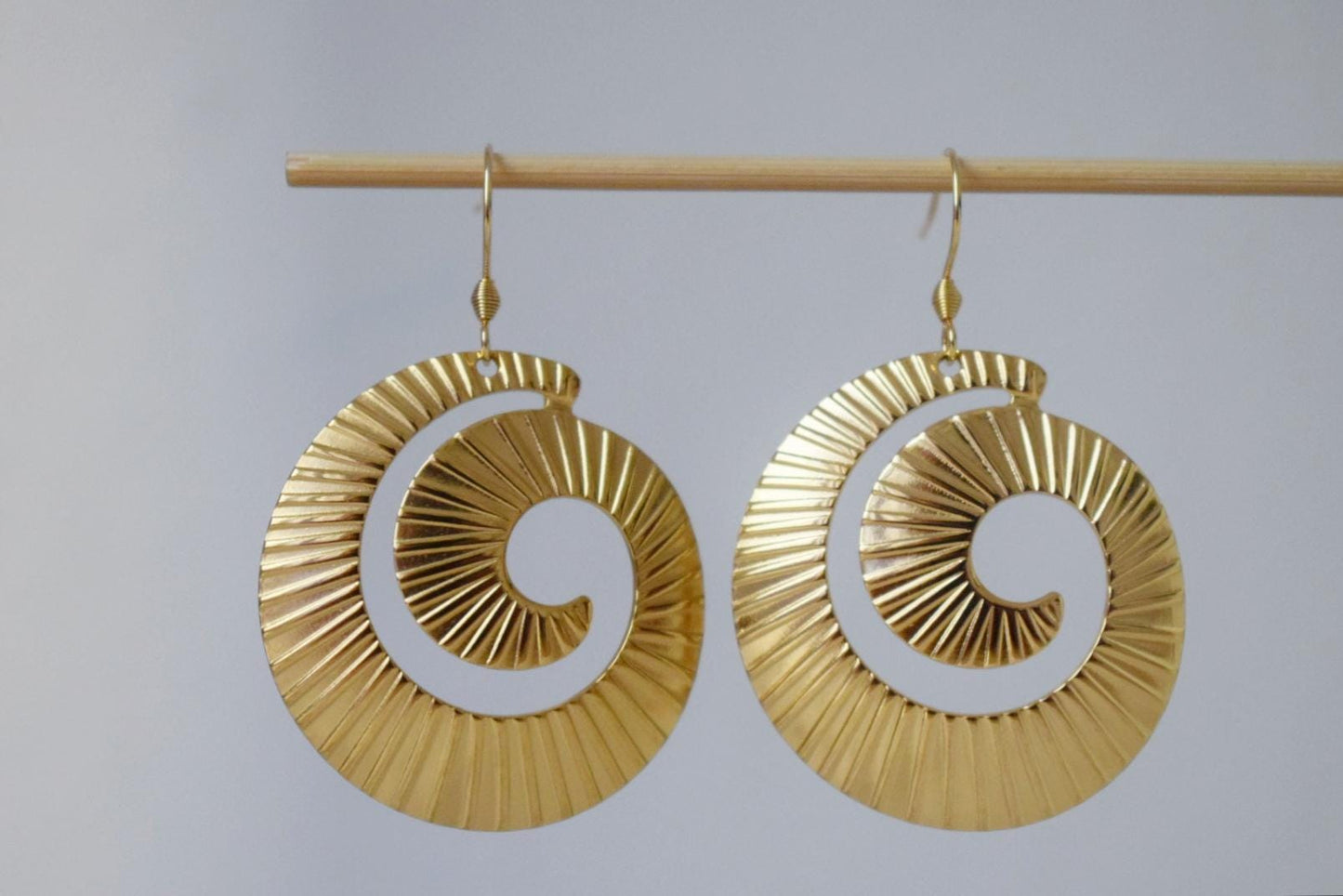 Spiral dangle earrings for women, Long statement vortex earrings, 18k gold plated stainless steel, Boho jewelry, Unique gift for her