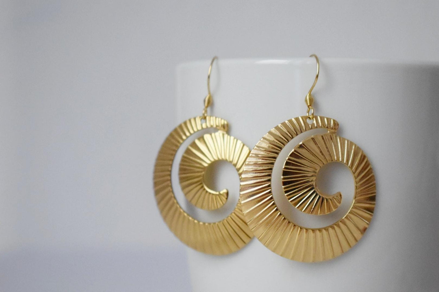 Spiral dangle earrings for women, Long statement vortex earrings, 18k gold plated stainless steel, Boho jewelry, Unique gift for her