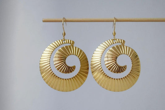 Spiral dangle earrings for women, Long statement vortex earrings, 18k gold plated stainless steel, Boho jewelry, Unique gift for her