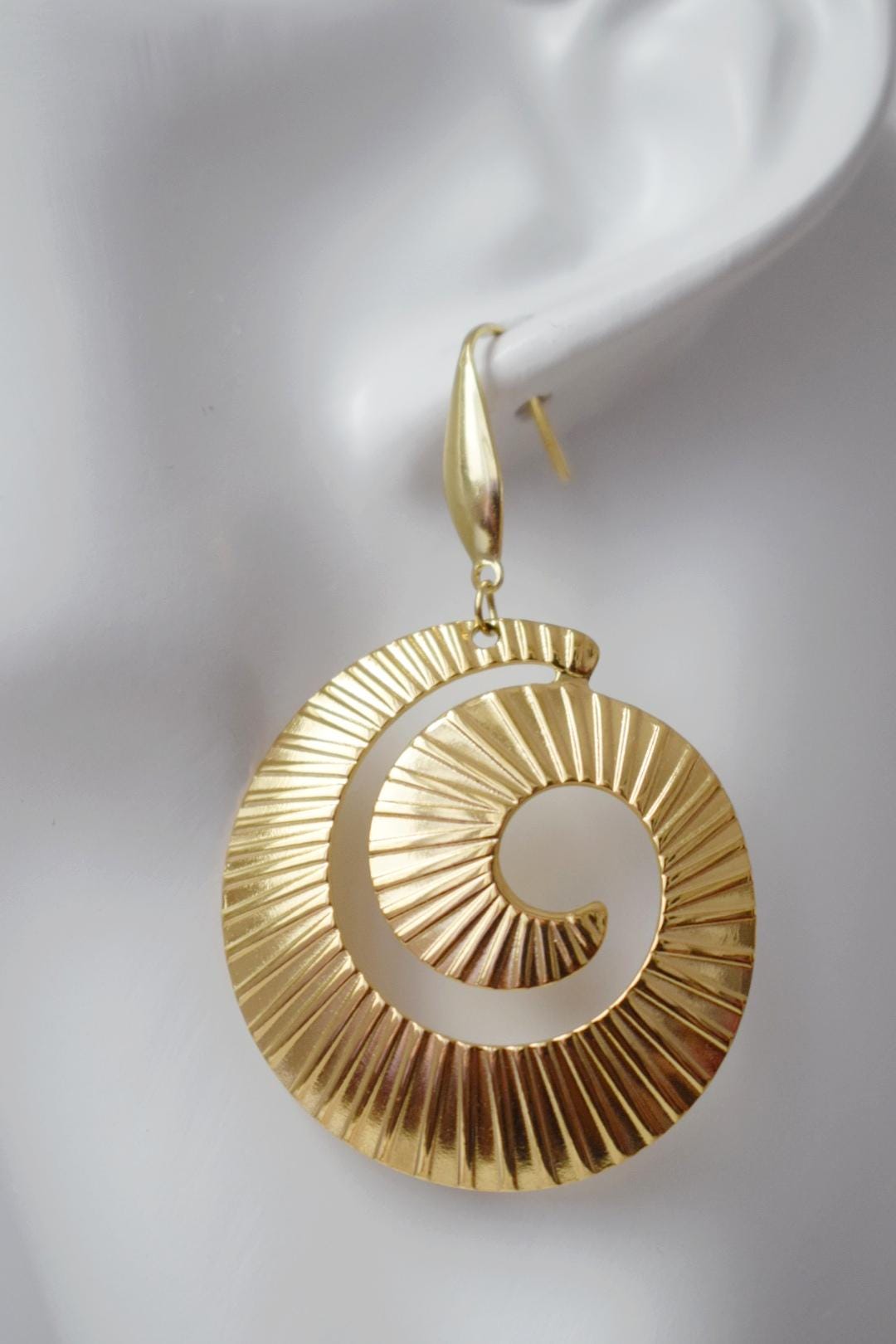 Spiral dangle earrings for women, Long statement vortex earrings, 18k gold plated surgical stainless steel, Boho jewelry, Unique gift her