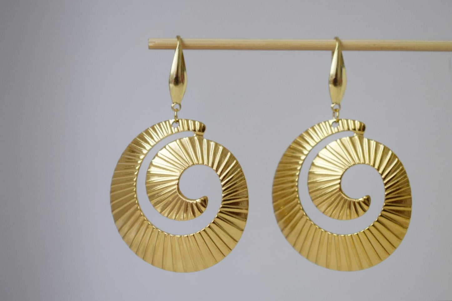 Spiral dangle earrings for women, Long statement vortex earrings, 18k gold plated surgical stainless steel, Boho jewelry, Unique gift her