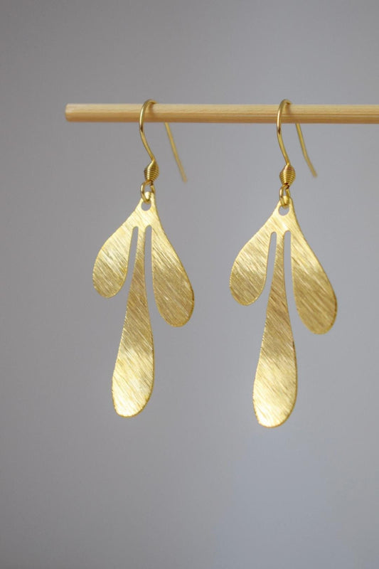 Leaf earrings for women, Dangle Drop earrings, 18k gold plated stainless steel, Boho earrings, Leaf golden jewelry, Unique gift for her
