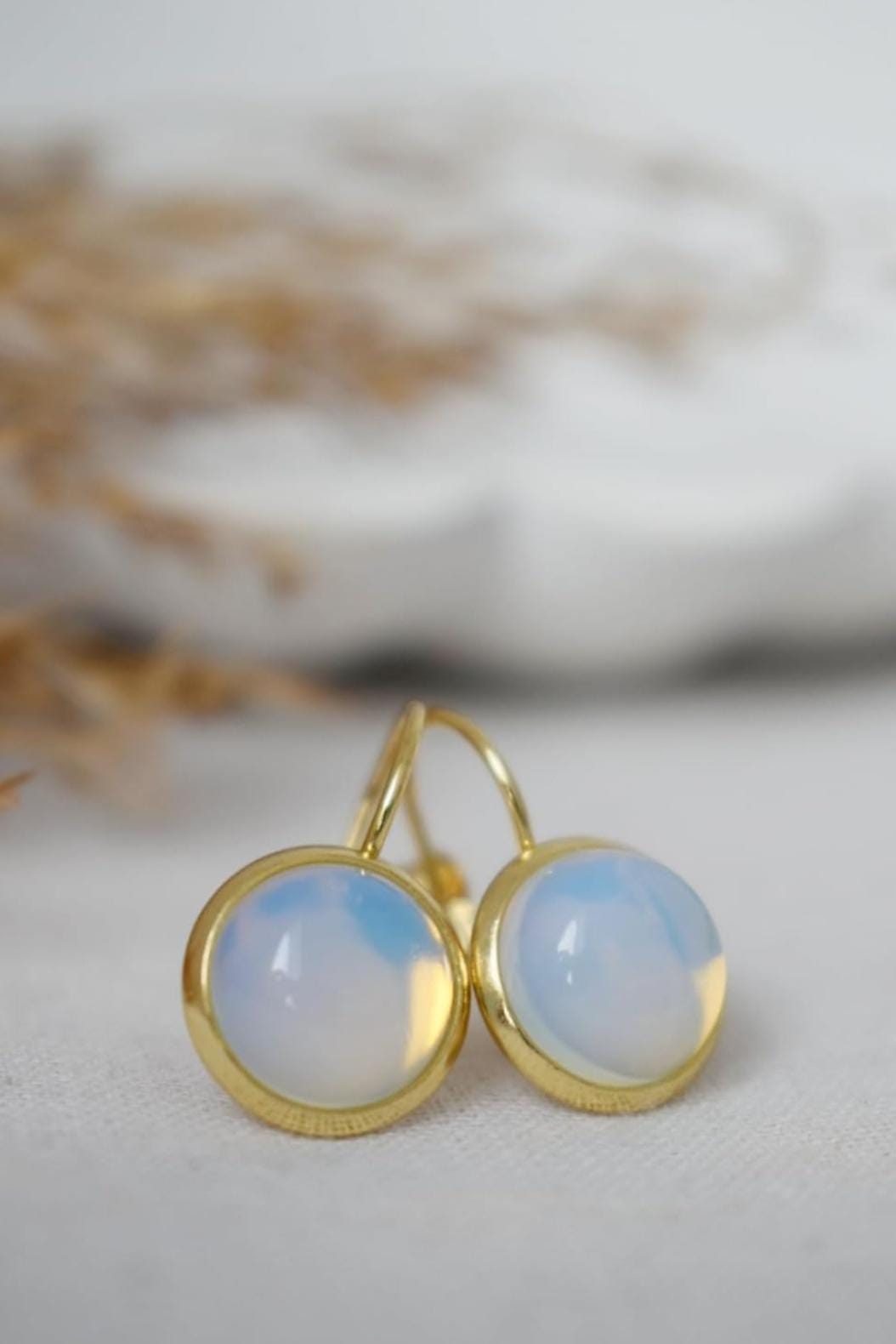 Opalite moonstone earrings, Rainbow gemstone dangle drop earrings, 18k gold plated stainless steel, Bridesmaid jewelry, Gift for her
