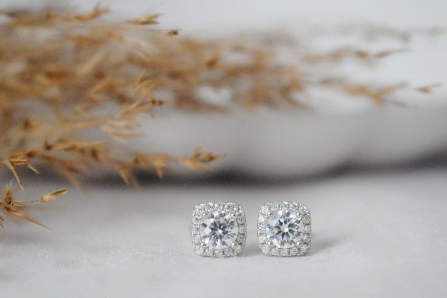 Sterling Silver Square Stud Earrings With CZ, Crystal square studs, Small 925 silver earrings, Minimalist, Push back studs, Gift for her