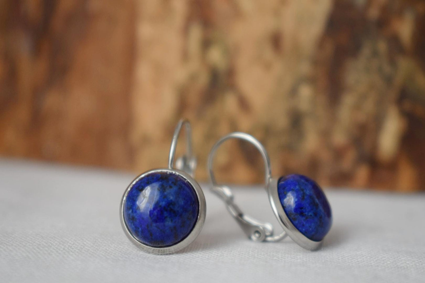 Small Lapis Lazuli Earrings Dangle, Blue Gemstone Earrings, 10mm Lever back earrings, Round Stone, September Birthstone Jewelry, Gift
