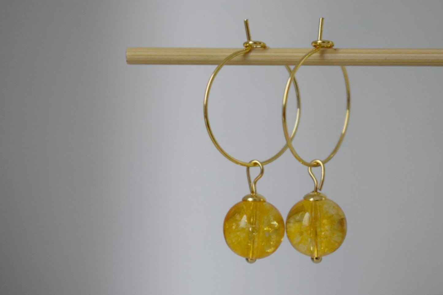 Citrine bead hoop earrings, Gemstone yellow pearl, 18k gold plated surgical stainless steel, November birthstone, Jewelry Gift for her