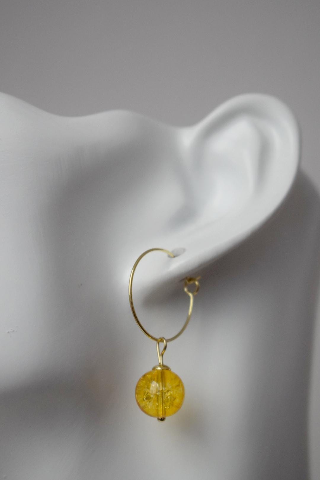 Citrine bead hoop earrings, Gemstone yellow pearl, 18k gold plated surgical stainless steel, November birthstone, Jewelry Gift for her